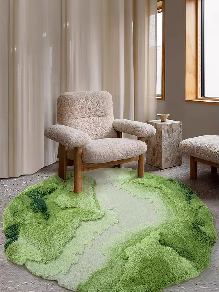 Tapis Rond de Luxe en Laine Verte