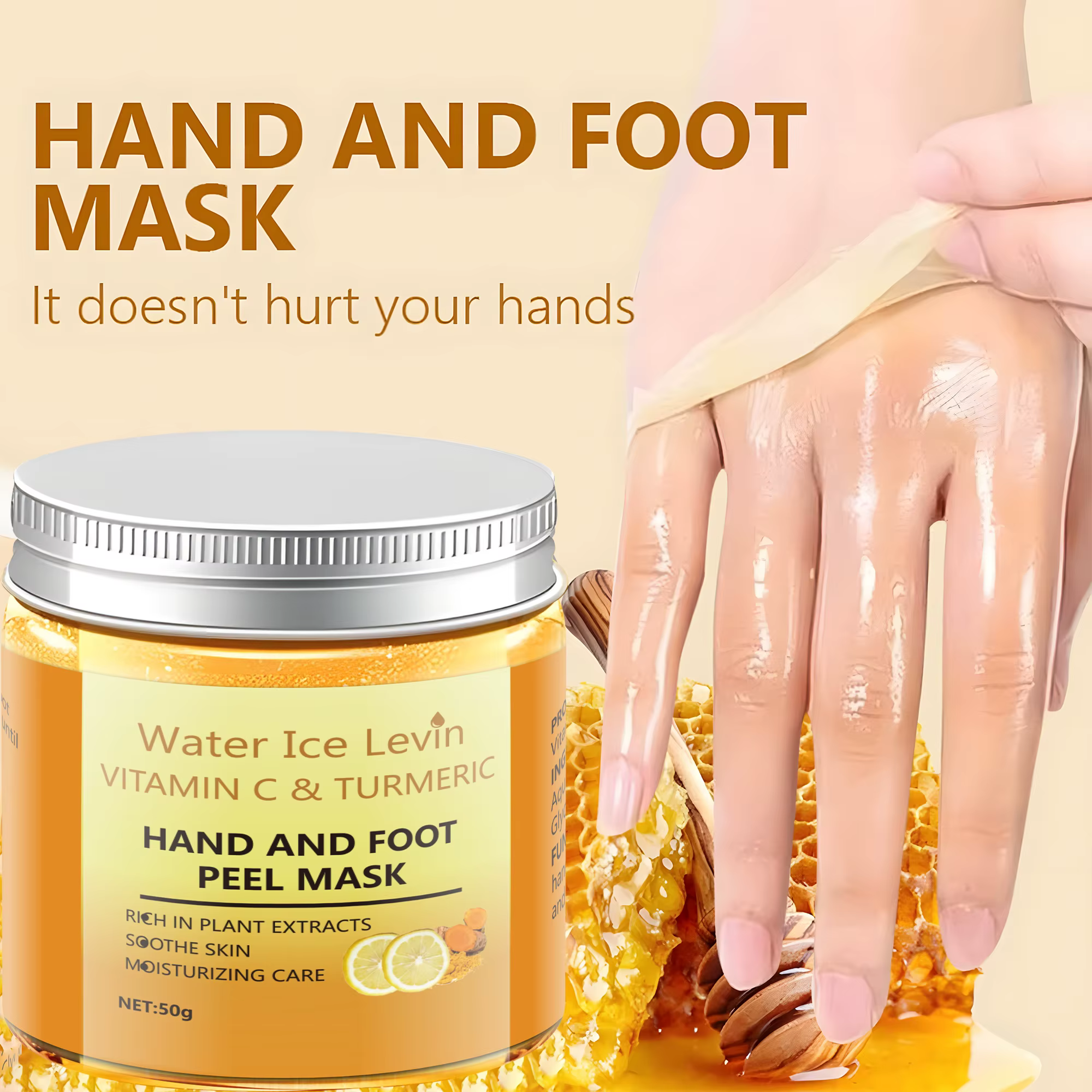 Masque pour les mains et les pieds au curcuma et à la vitamine C, 50 g, soin à base de plantes, hydratant et nourrissant, à appliquer et à rincer immédiatement, lisse et répare, éclaircit la peau, nou