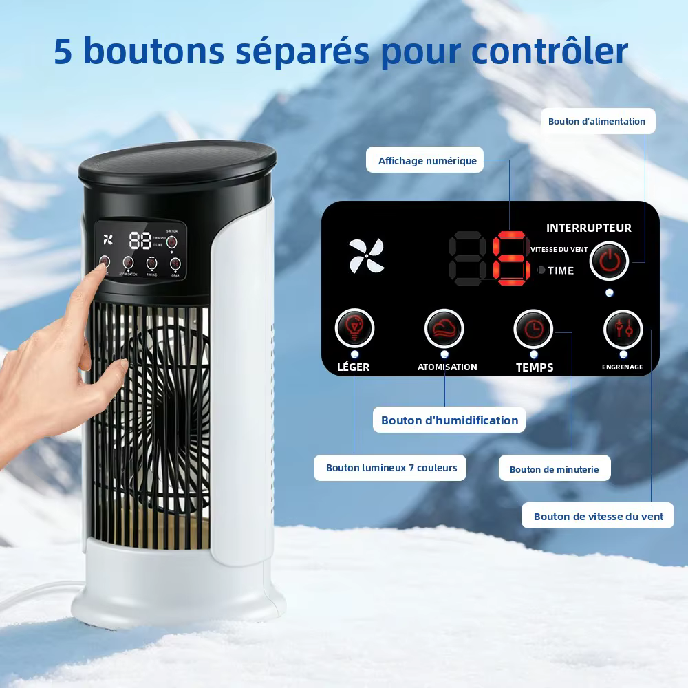 Ventilateur d'air portable 3 en 1 pour la maison, climatiseur, refroidisseur d'air à 6 vitesses, lumière LED nocturne, humidificateur, ventilateur de réglage de l'air, ventilateur pour bureau et maiso
