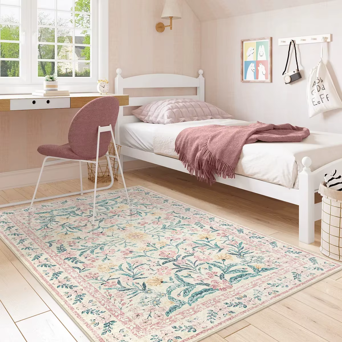 Tapis vert floral moderne de style parisien pour salon