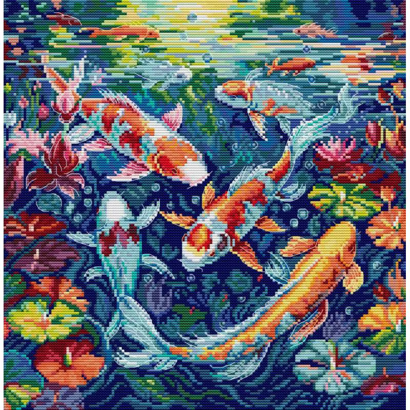 Kit de points de croix à motif de carpe Koi Aida 14/16/11CT, tissu blanc compté, tissu imprimé HD, broderie, décoration d'intérieur, accessoires artisanaux