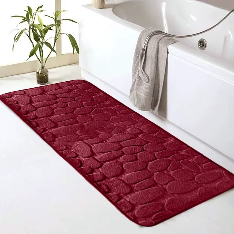 Tapis de salle de bain long, texture galet noir, antidérapant, absorbant l'eau, doux, résistant à l'usure, adapté à la décoration de salle de bain
