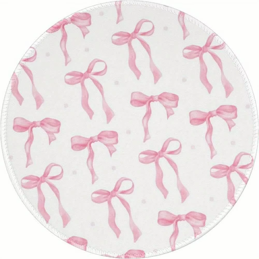 Tapis de souris rond rose avec nœud, antidérapant, en caoutchouc, lavable, accessoires de bureau, accessoire de bureau, tapis de souris, coussin de table d'ordinateur, tapis de bureau