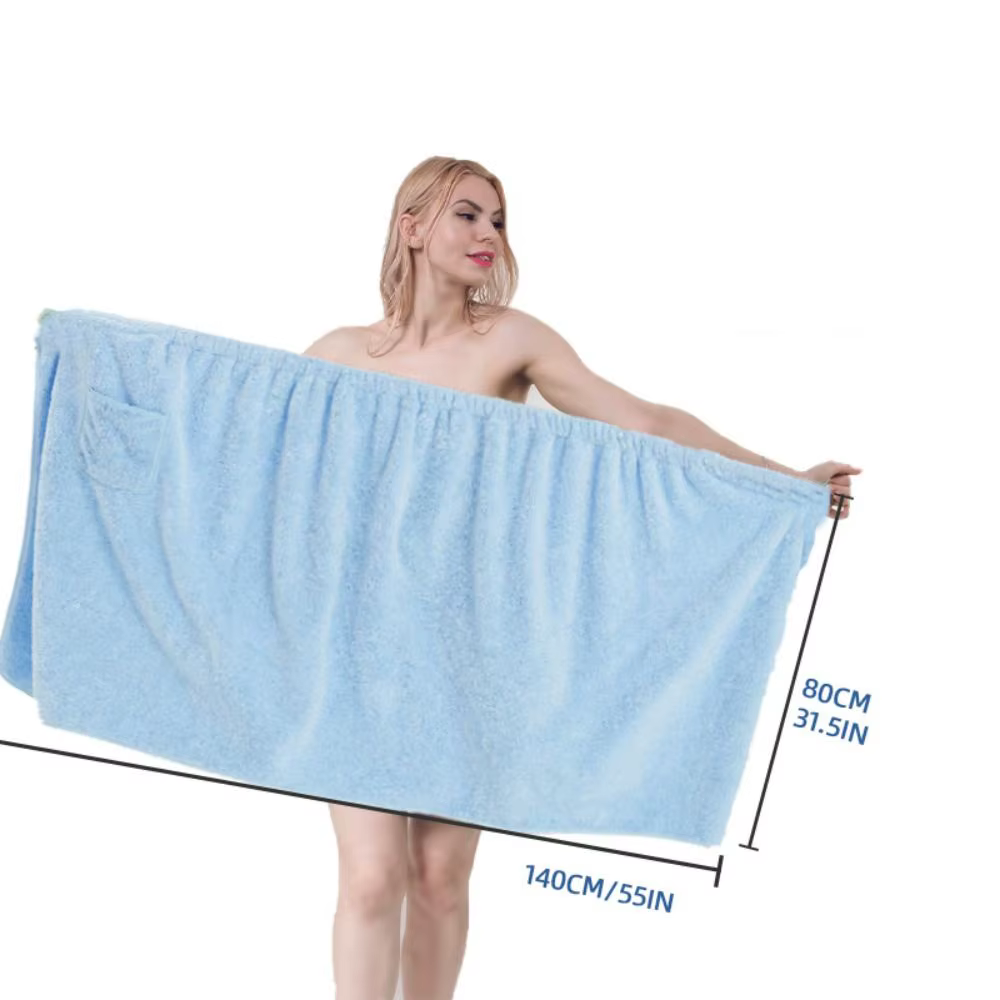 Serviette de bain en microfibre pour femme – Peignoir de douche à séchage rapide avec bande élastique, poche pratique, idéal pour le spa et la salle de bain