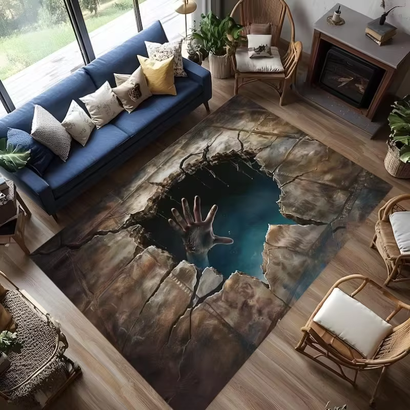 Tapis 3D effet illusion visuelle Désert Bleu Givré pour Chambres