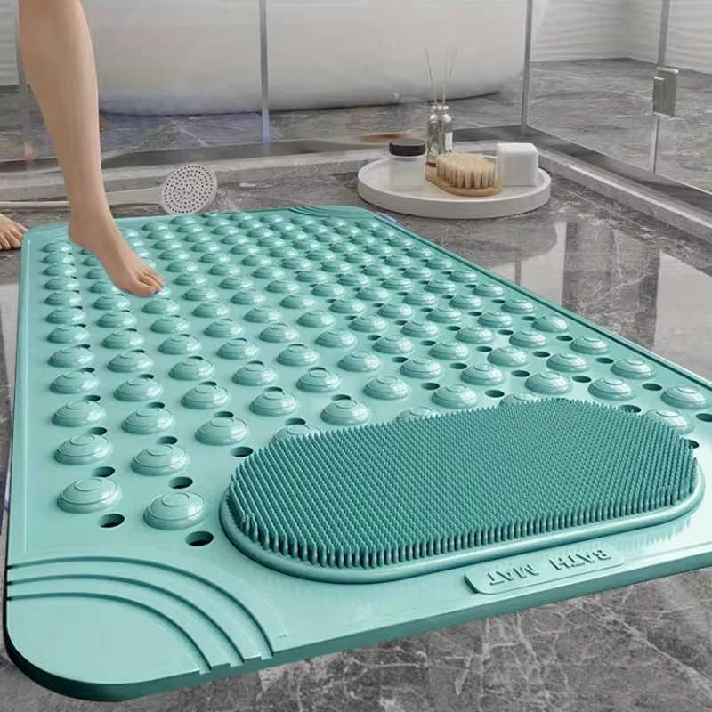 Tapis de bain en PVC antidérapant bleu clair avec nuages de massage 0 8 cm d'épaisseur 2600 g m2 motif de points pour