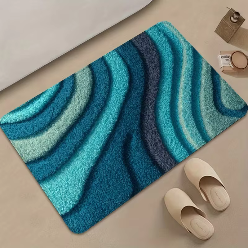 Tapis doux à motif vague bleue