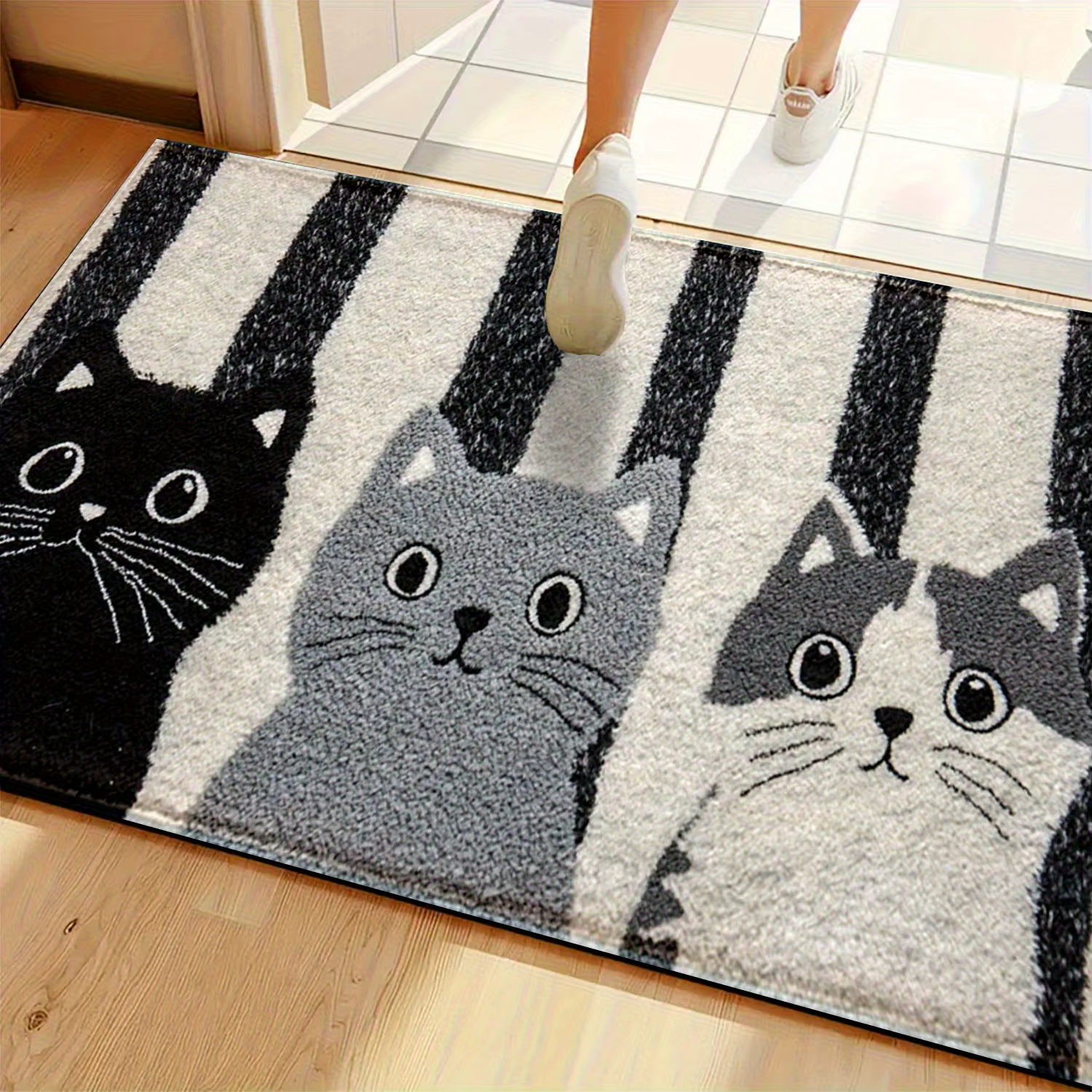 VIKAMA rayé dessin animé chat tapis doux paillasson imperméable
