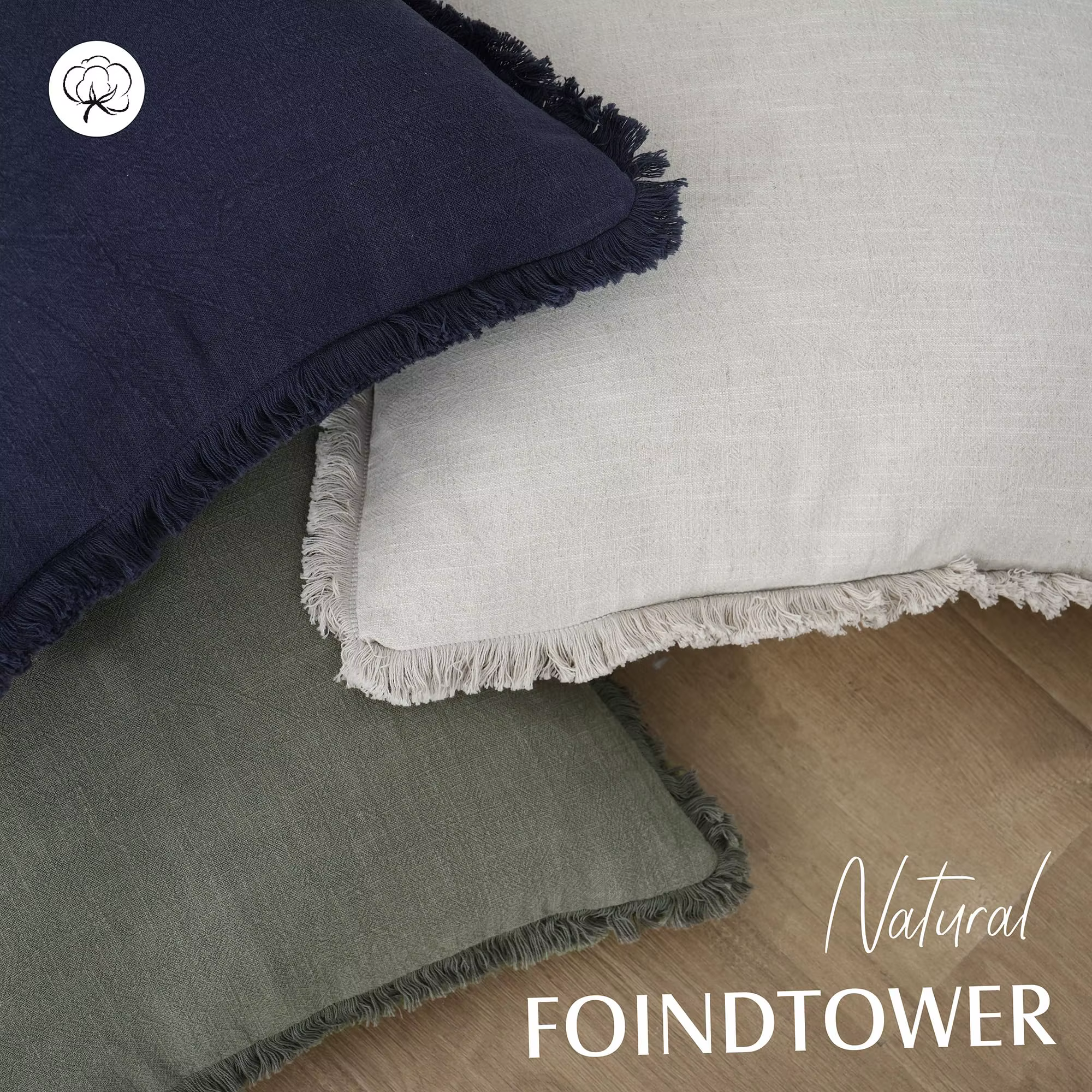 Housse de coussin lombaire décorative en lin vert olive avec franges et pompons