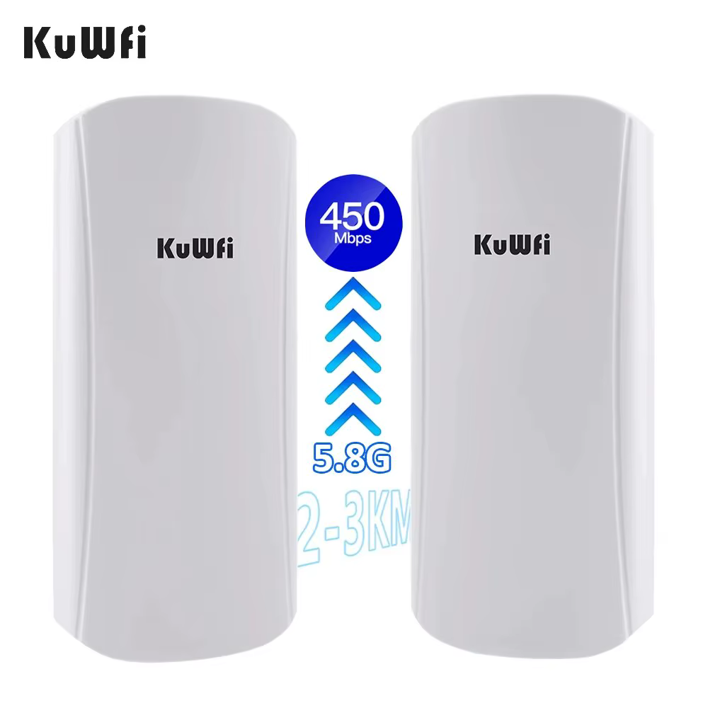 Pont sans fil extérieur KuWFi 450 Mbps – Répéteur WiFi longue portée 5,8 GHz avec antenne à gain élevé de 12 dBi, prend en charge le mode AP/Point d'accès