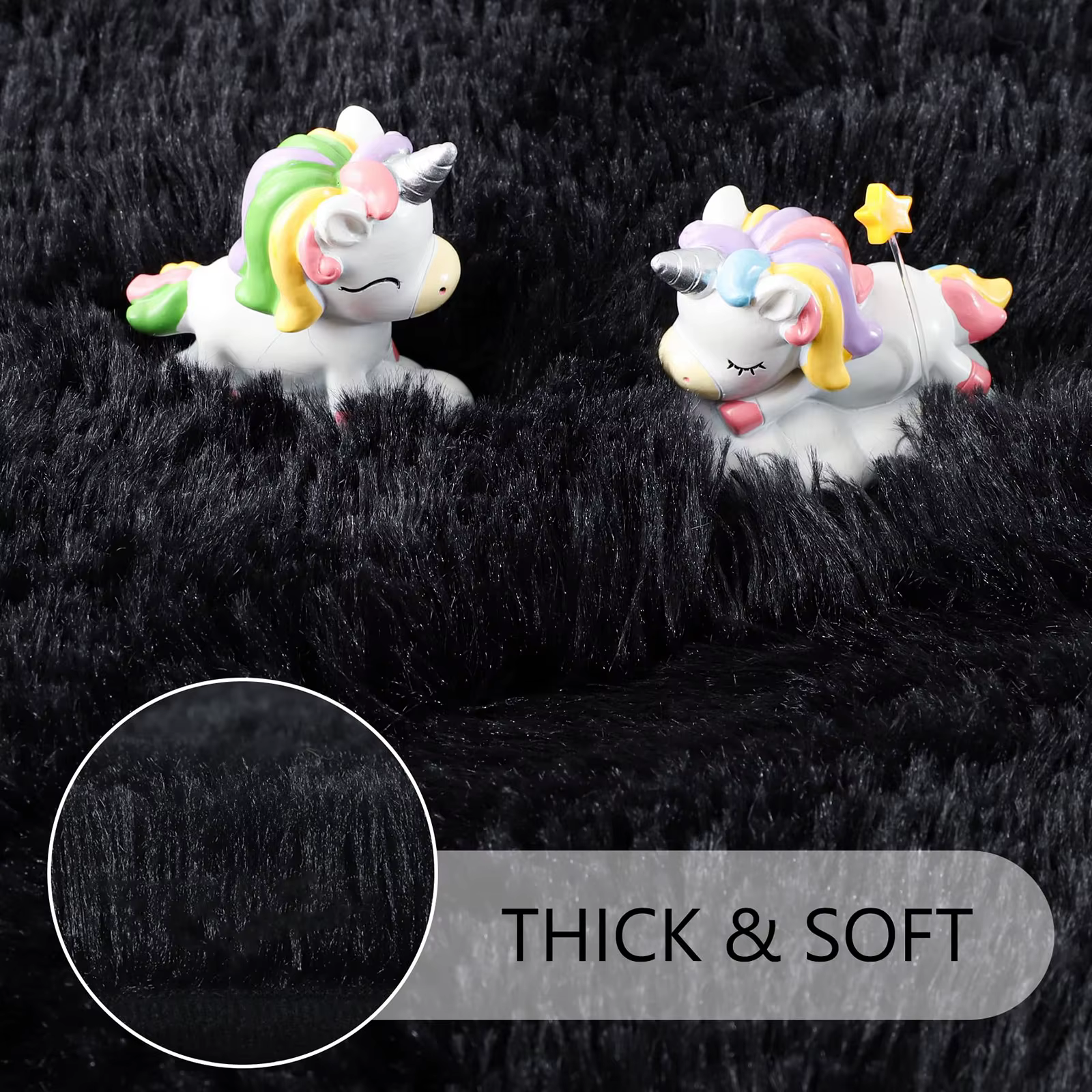 Tapis rond moelleux noir pour chambre à coucher