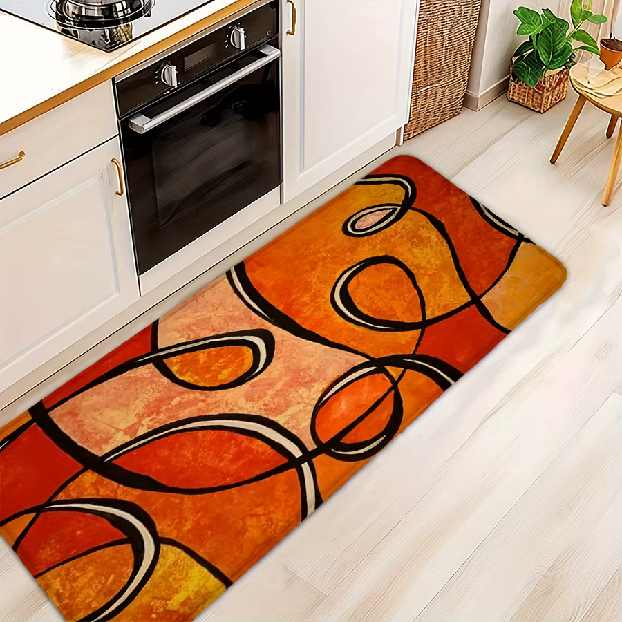 Tapis de bain géométrique orange abstrait