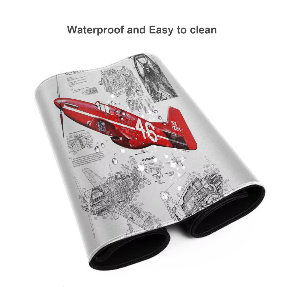Tapis de souris noir et blanc avec dessin d'avion, tapis de souris de jeu Printon New HD XXL, tapis de jeu pour bureau, en caoutchouc naturel souple, pour ordinateur portable