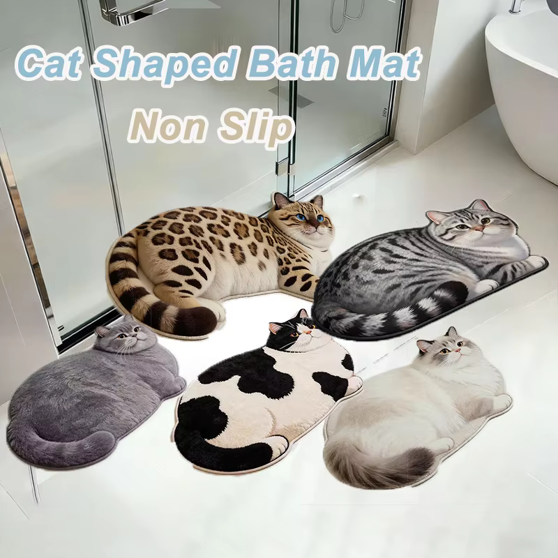 Tapis antidérapant en imitation cachemire en forme de chat mignon