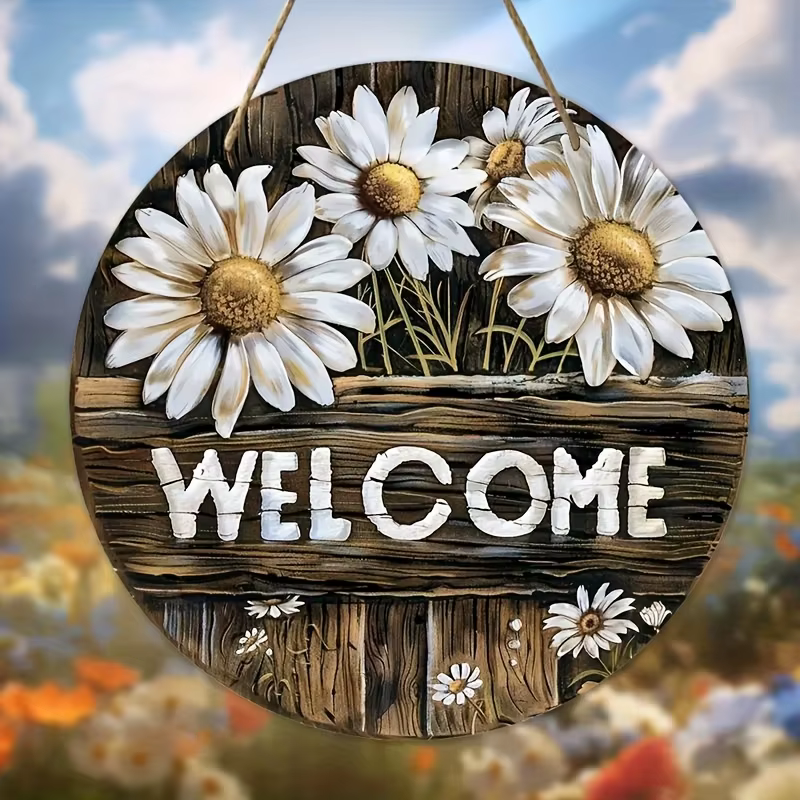 Panneau de marguerite de bienvenue en bois de 8 pouces