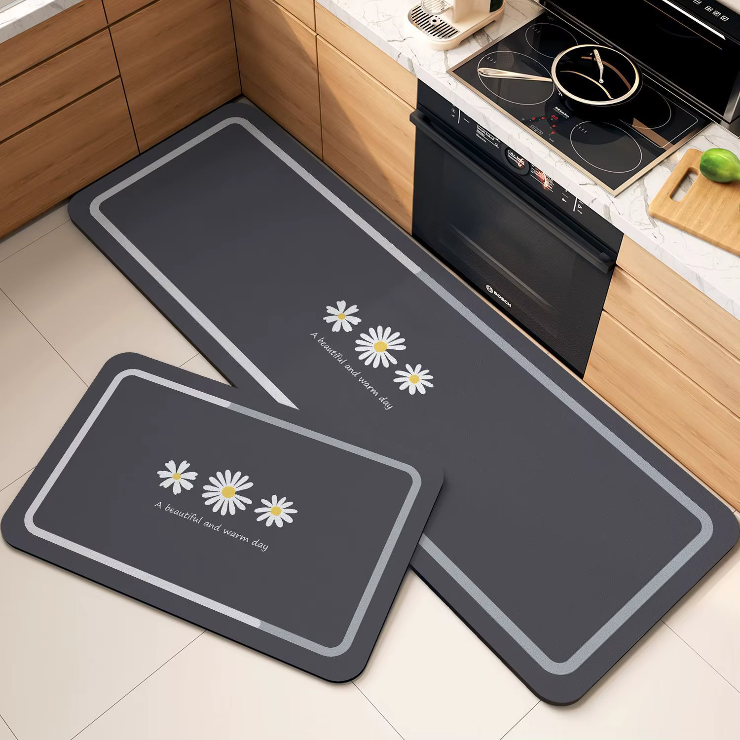 Nouveau tapis de sol de cuisine à motifs floraux