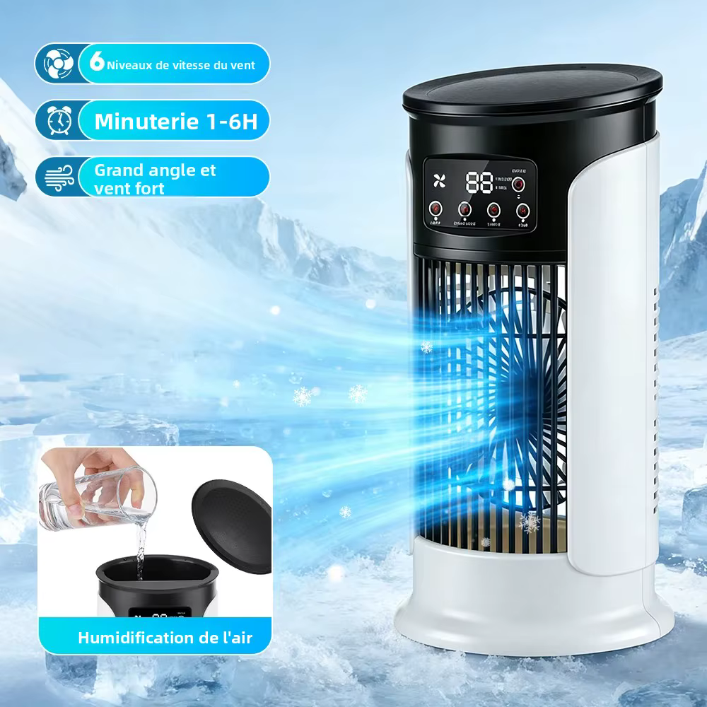 Ventilateur d'air portable 3 en 1 pour la maison, climatiseur, refroidisseur d'air à 6 vitesses, lumière LED nocturne, humidificateur, ventilateur de réglage de l'air, ventilateur pour bureau et maiso