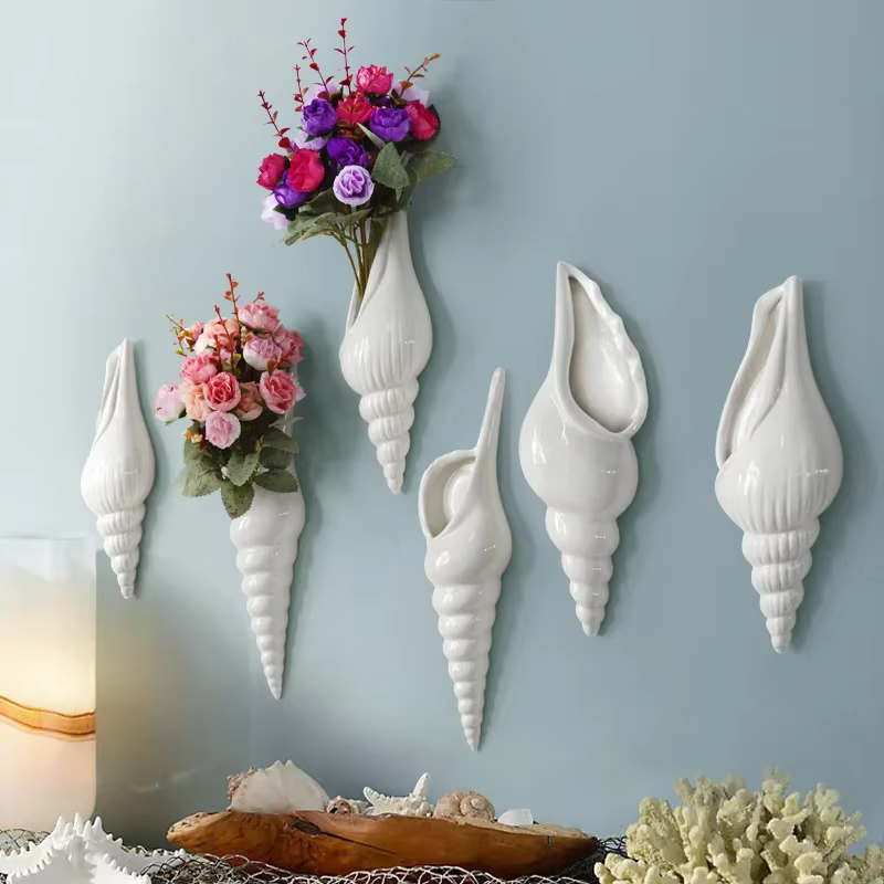 Décoration Murale Créative Coquillages et Étoiles de Mer pour la Maison, la Chambre et le Salon – Vase Suspendu Thème Nautique