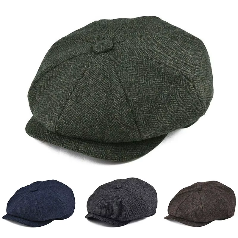 Béret à chevrons pour hommes, chaud et facile à assortir, chapeau en feutre, chapeau de journal décontracté à la mode, adapté au travail et aux voyages quotidiens
