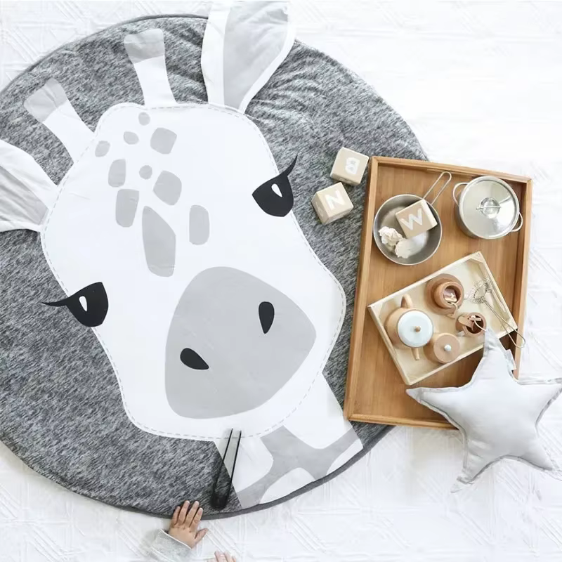 Tapis pour bébé, couverture de ramper pour nourrissons, tapis de jeu en coton, tapis rond à motif d'animaux de dessin animé, tapis de sol pour chambre d'enfant, accessoires de photographie pour nouvea