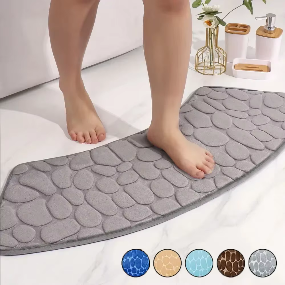 Tapis de sol de salle de bain en relief, 1 pièce, tapis festonné incurvé, antidérapant, absorbant, pour toilettes, douche, bain