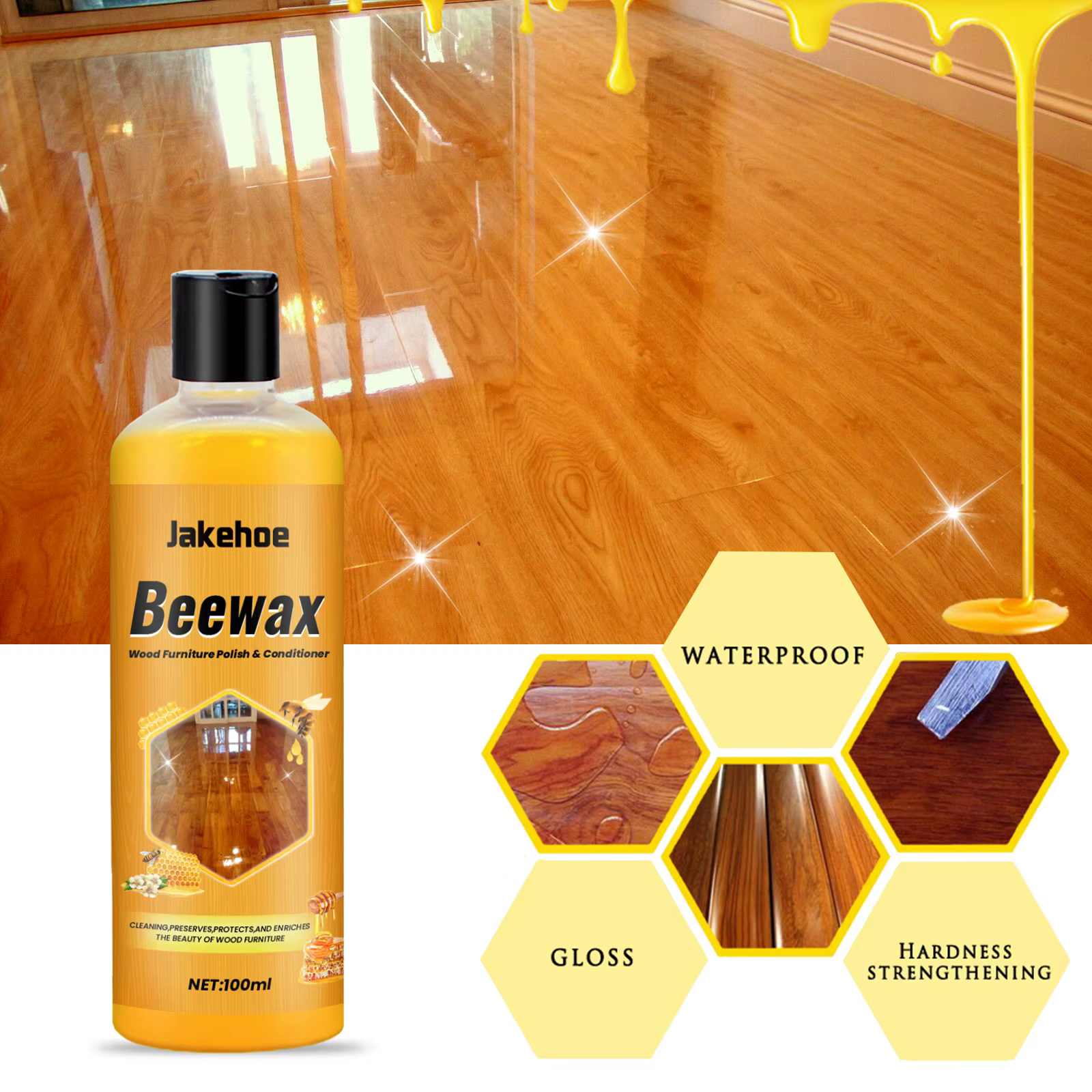 Cire d'abeille pour meubles en bois, revitalisant, redonne de la brillance, prévient les fissures, imperméabilise, entretien du bois pour sols, armoires, portes, outils
