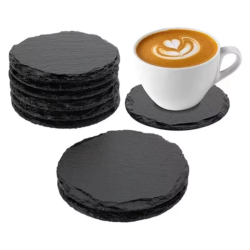Sous-verres ronds/carrés en pierre d'ardoise noire