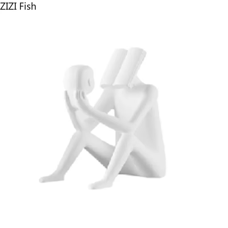Sculpture de figure de lecteur de livre, décor esthétique de pièce, artisanat créatif de résine de rick, figures abstraites, statue, décoration de bureau