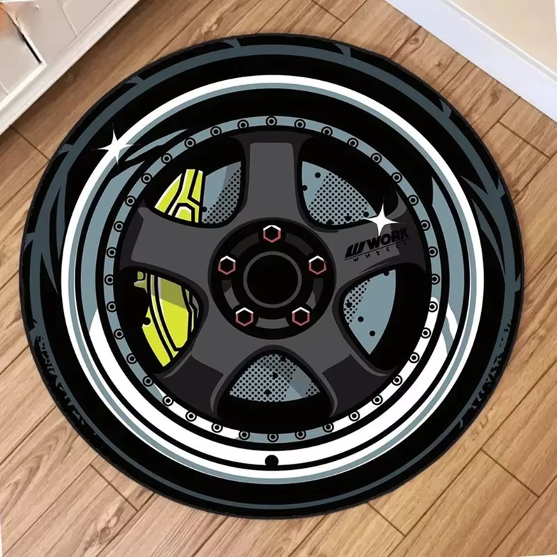 Tapis rond imprimé VIKAMA Fashion Contour avec dos antidérapant pour salons