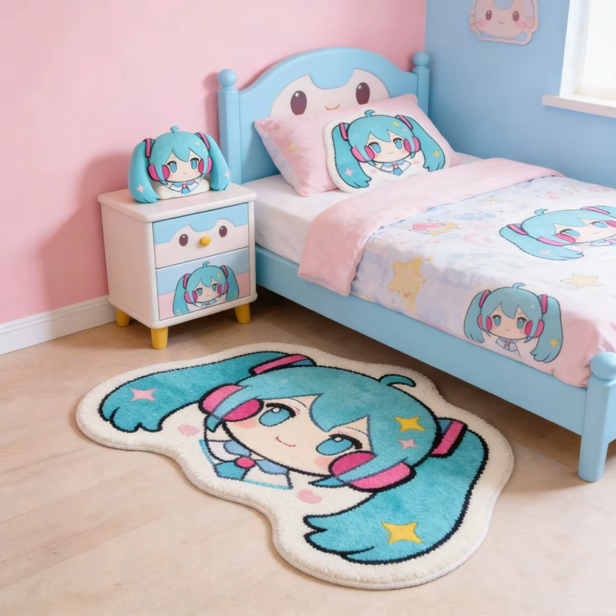 Tapis épais en fausse laine Hatsune Miku – Antidérapant pour chambre à coucher