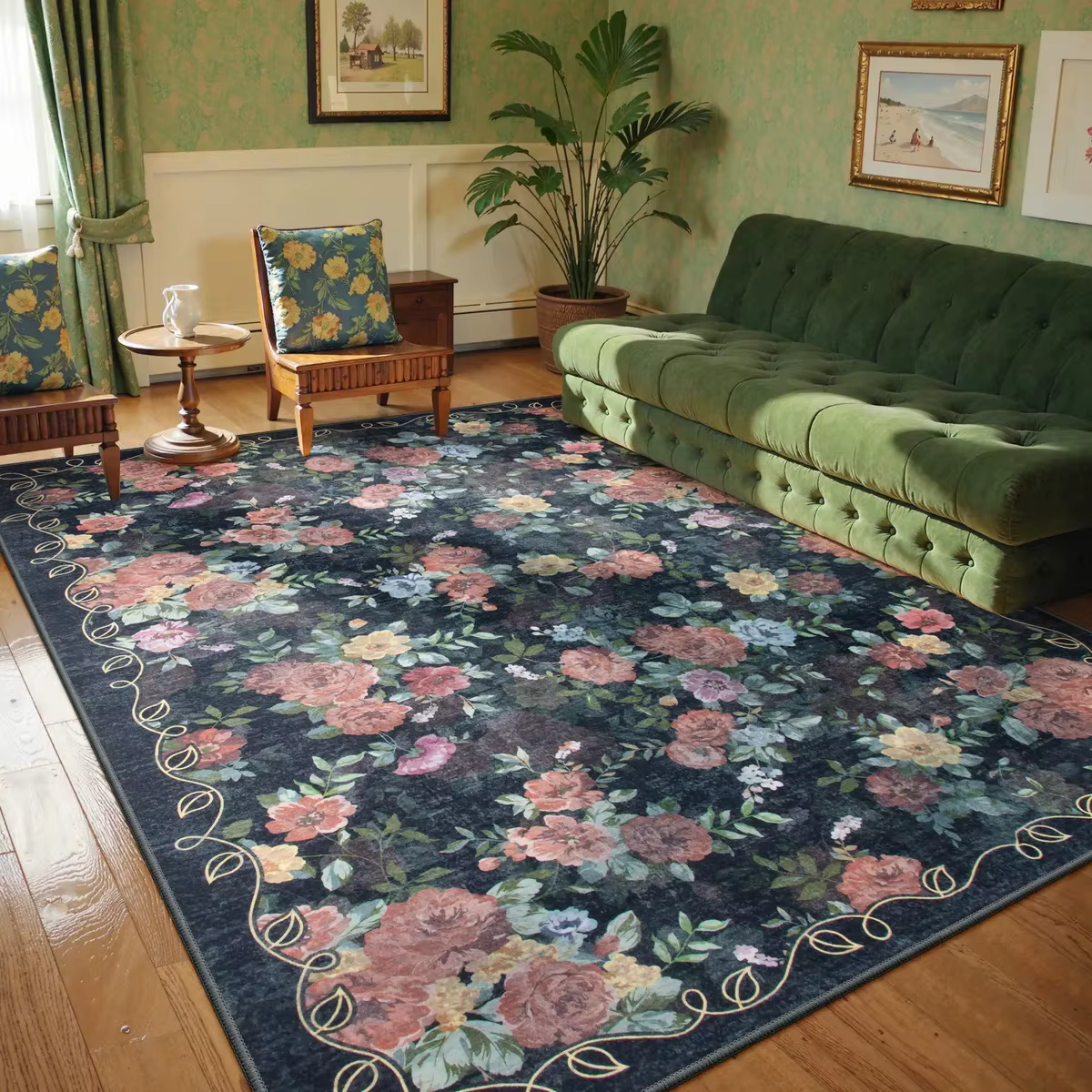 Tapis de jardin de roses à fleurs Vintage romantique