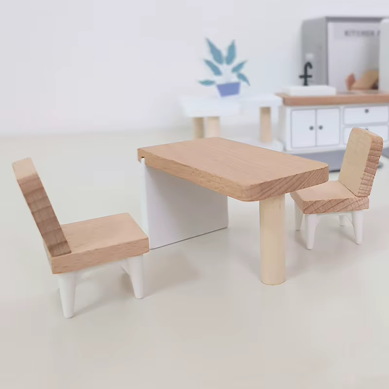 Maison de jeu en bois pour enfants, ensemble de jouets, Mini maison de poupée, ensemble de meubles simulés, articles de cuisine de chambre à coucher, accessoire de Table et de chaises ﻿