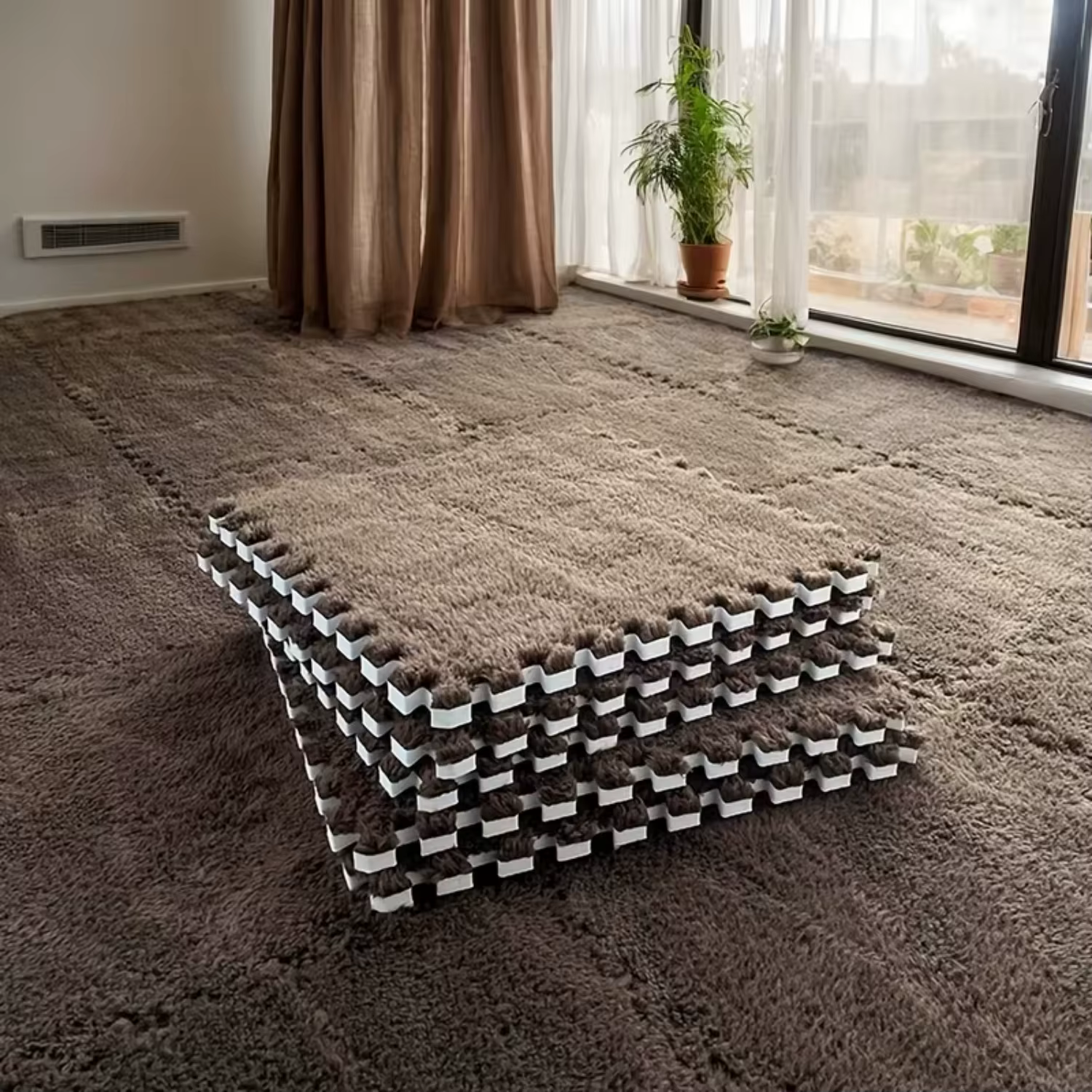 Tapis de sol carré antidérapant en peluche minimaliste moderne