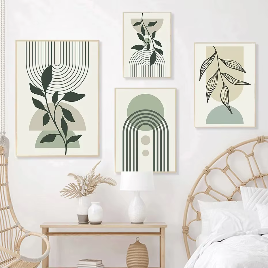 Toile de ligne géométrique de feuille verte sauge