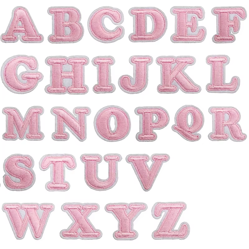 1 pièce Patch brodé lettres roses, thermocollant, applique alphabet, badge, accessoire DIY pour filles et femmes, pour vêtements, sacs, chaussures