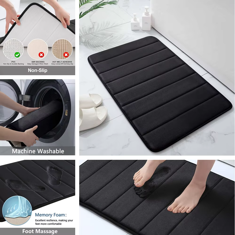 Ensemble de tapis de salle de bain en mousse à mémoire de forme, antidérapant, Extra doux, absorbant l'eau, lavable en Machine et sec, pour sol de baignoire, Beige