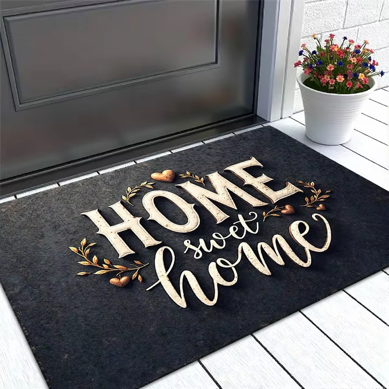 Tapis de sol rustique « Home Sweet Home » bleu à texture bois