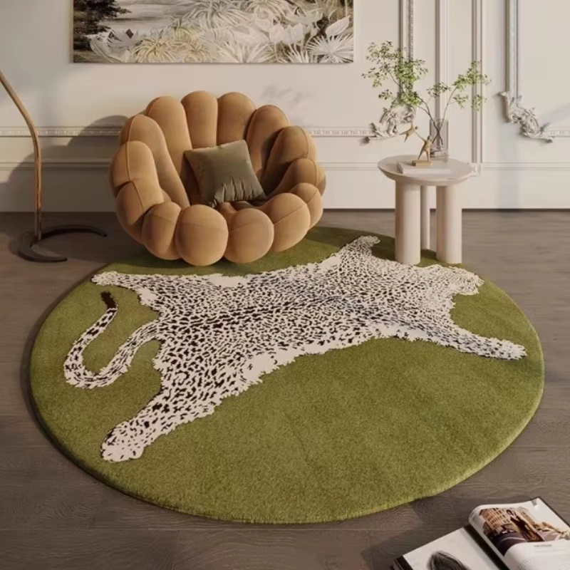 Tapis de salon rond motif léopard