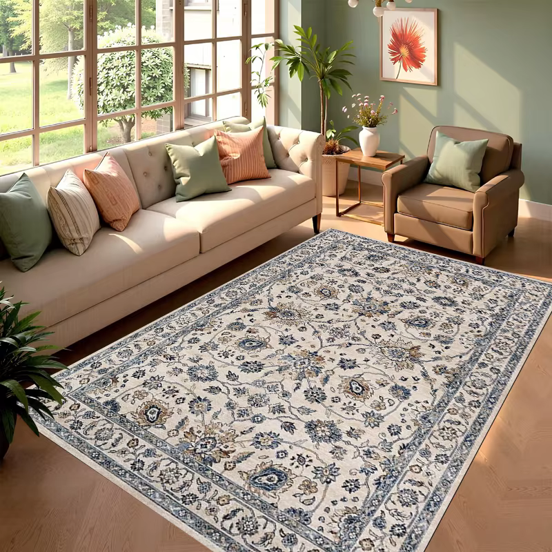 Tapis vintage vert à motif floral persan