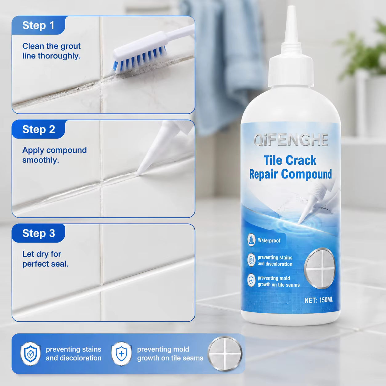 Agent d'étanchéité pour carrelage, remplissage des joints de carrelage sales, imperméabilisant, anti-moisissure, anti-taches, protection des surfaces de carrelage de cuisine et de salle de bain