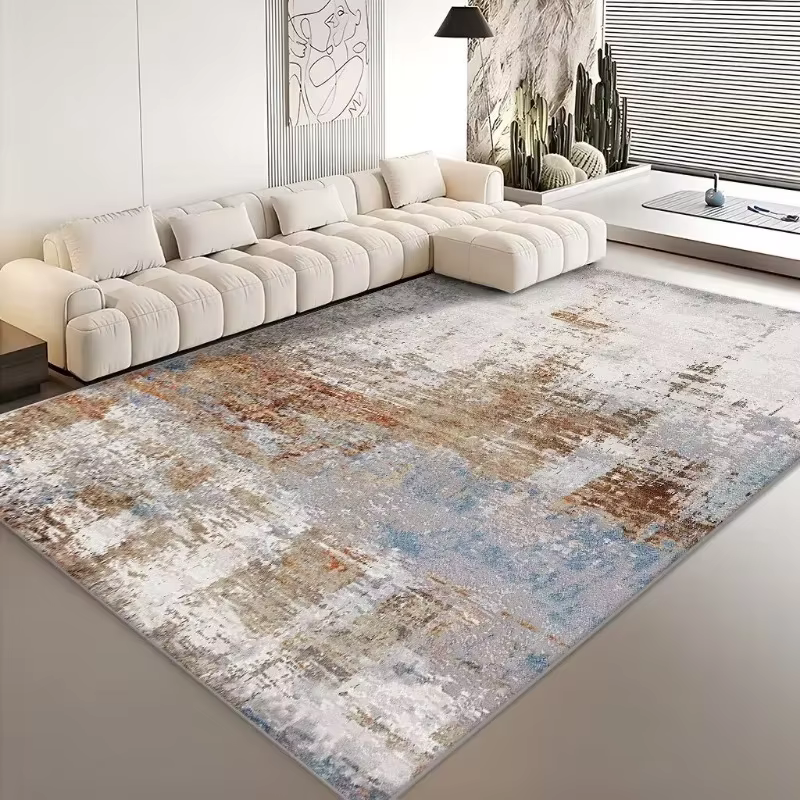 Tapis d'intérieur abstrait neutre effet vieilli, style bohème et rustique, gris beige vintage, pour salon, tapis décoratif