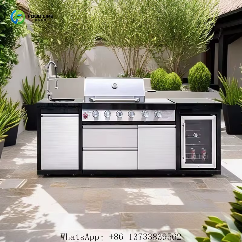 Îlot de cuisine portable haut de gamme personnalisé pour l'extérieur avec roues, idéal pour le camping, les jardins, les zones de supporters de football et les fêtes