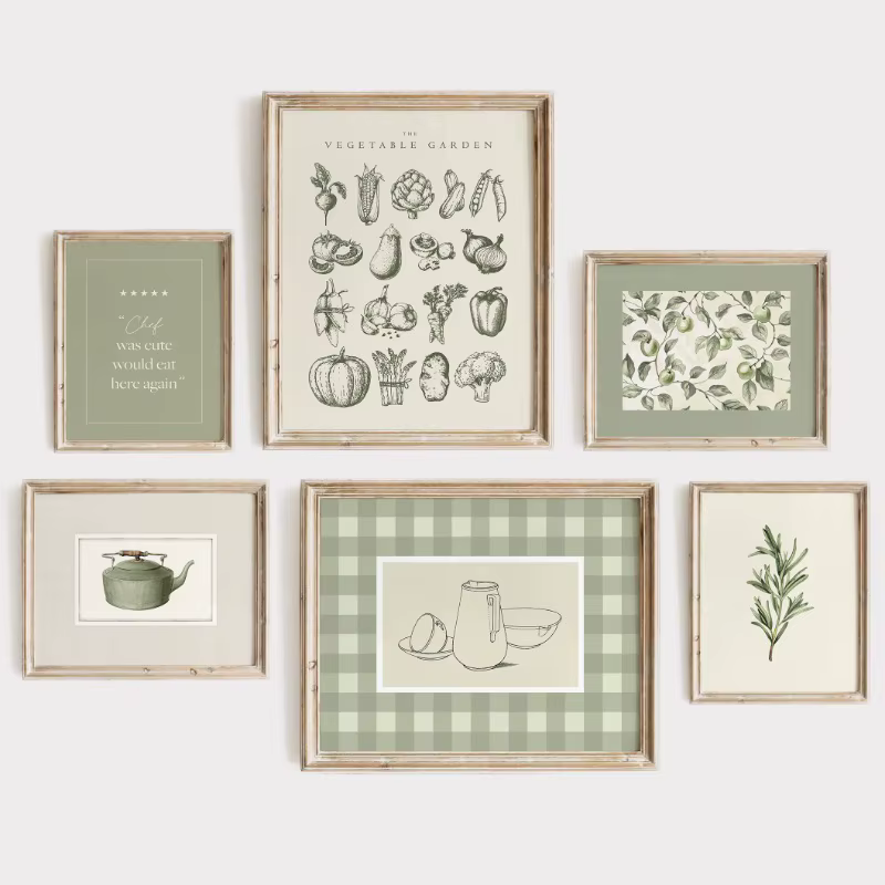 Art vert sauge décor de cuisine Vintage oignon carotte impression ferme botanique affiche salle à manger minimaliste légumes toile mur