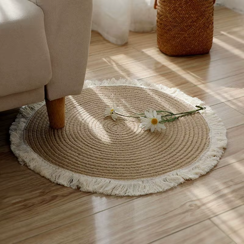 Tapis circulaire japonais tissé à la main avec pompons