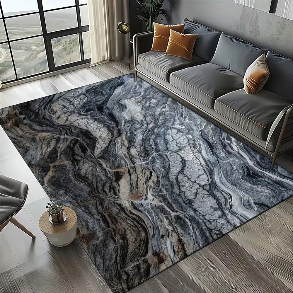 Tapis de luxe en marbre noir blanc or