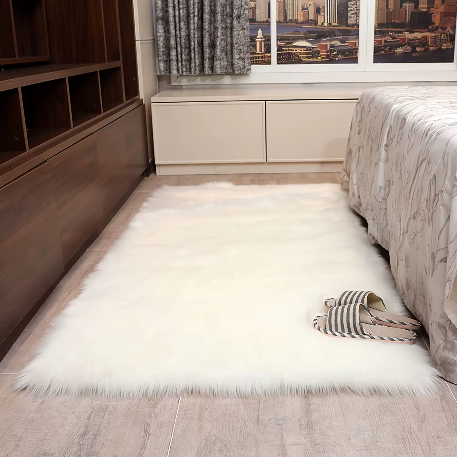 Tapis en fausse fourrure de mouton blanc