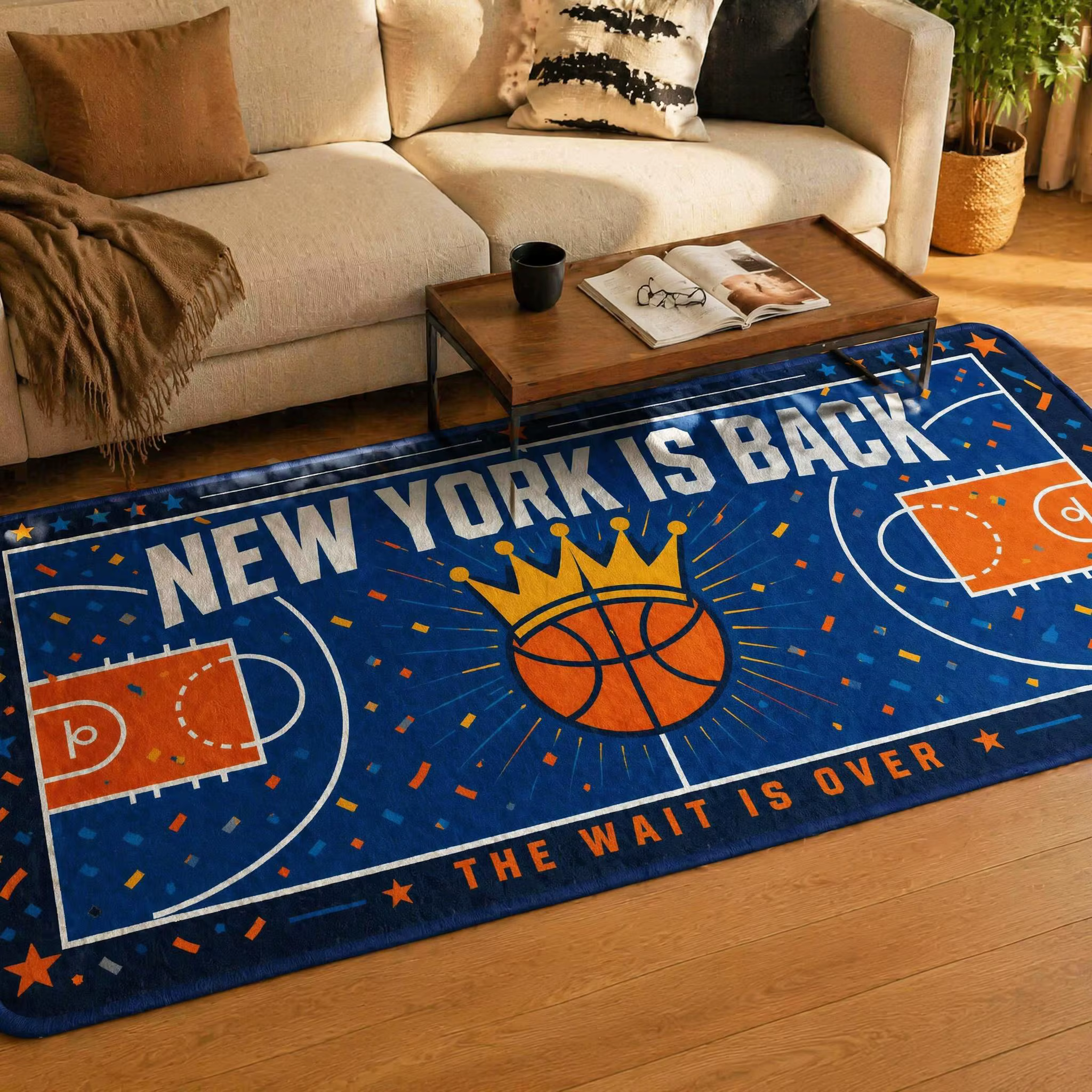 Tapis de sol antidérapant motif confettis de la cour de basket de New York NEW