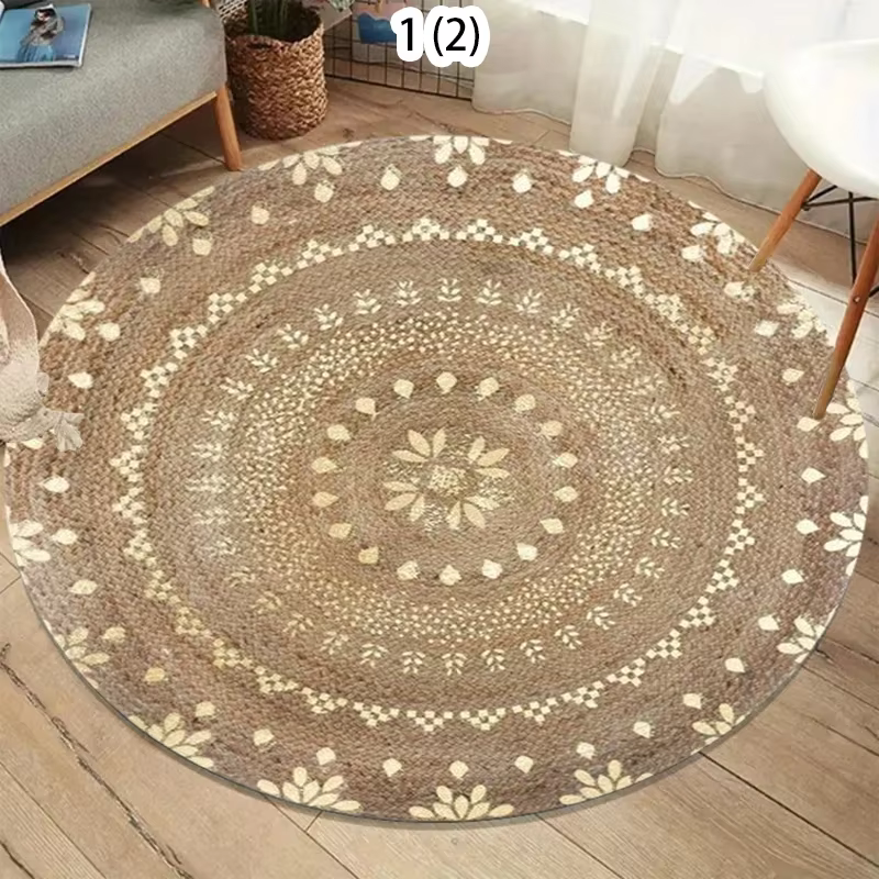 Tapis rond à texture imitation jute naturelle