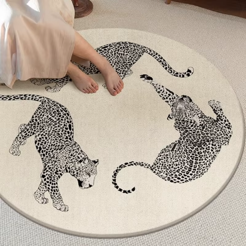 Tapis rond épais en peluche pour décoration de chambre à coucher