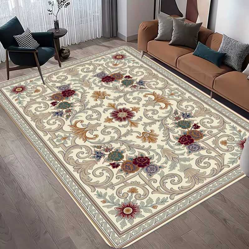 Tapis oriental vintage vert à motifs floraux